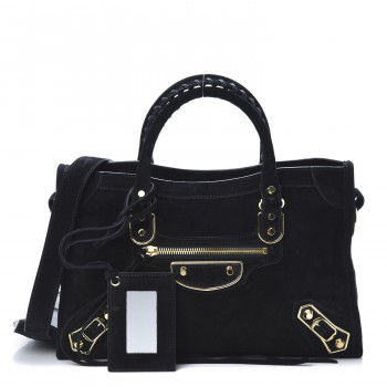 BALENCIAGA Suede Gold Metallic Edge Hardware S City Black