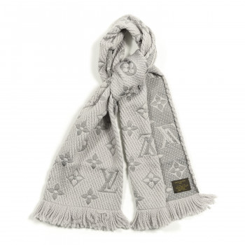 LOUIS VUITTON Wool Silk Logomania Scarf Pearl Grey