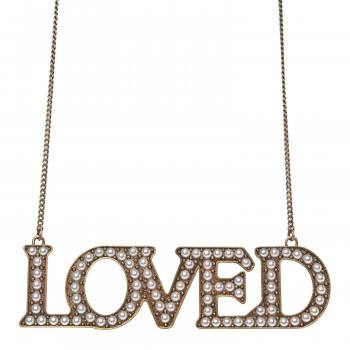GUCCI Metal Pearl Loved Necklace Aged Gold