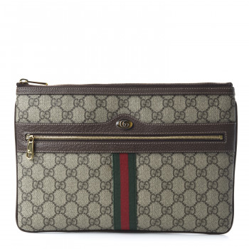 GUCCI GG Supreme Monogram Large Ophidia Pouch Clutch Brown