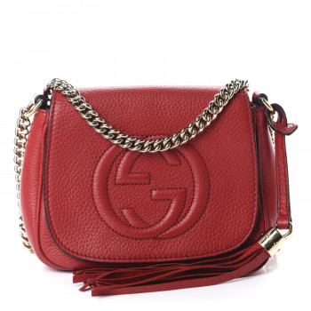 GUCCI Pebbled Calfskin Small Soho Flap Crossbody Red