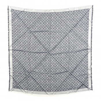 LOUIS VUITTON Silk Wool Monogram Denim Shawl Blue