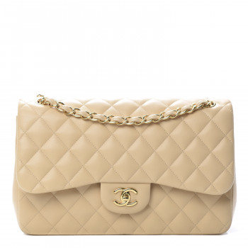CHANEL Lambskin Quilted Jumbo Double Flap Beige Clair