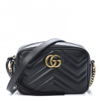 GUCCI Calfskin Matelasse Mini GG Marmont Chain Shoulder Bag Black