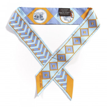 HERMES Silk Colliers Et Chiens Twilly Ciel Orange Gris Bleuete
