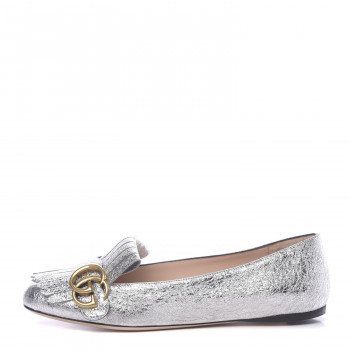 GUCCI Galassia GG Marmont Fringe Flats 37.5 Argento