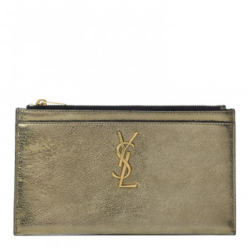 SAINT LAURENT Metallic Grain De Poudre Monogram Bill Pouch Gold