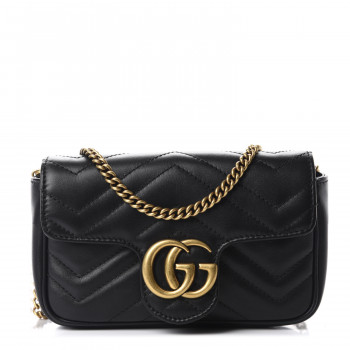 GUCCI Calfskin Matelasse Super Mini GG Marmont Shoulder Bag Black