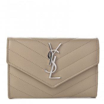 SAINT LAURENT Grain De Poudre Matelasse Chevron Small Monogram Envelope Wallet Dark Beige
