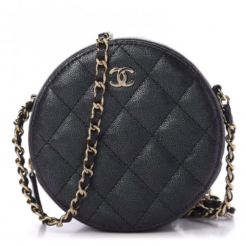 CHANEL Iridescent Caviar Quilted Round Clutch With Chain Black