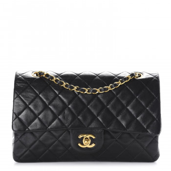 CHANEL Lambskin Quilted Medium Double Flap Black