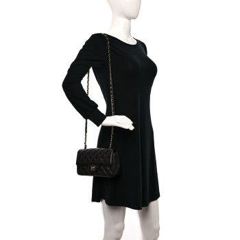 CHANEL Lambskin Quilted Mini Rectangular Flap Dark Brown