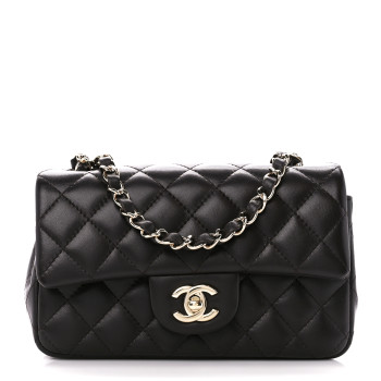 CHANEL Lambskin Quilted Mini Rectangular Flap Dark Brown