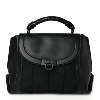 SALVATORE FERRAGAMO Calfskin Nylon Suzanna Gancini Satchel Black