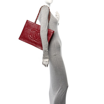 CHANEL Shiny Aged Calfskin Shopping Bag Red