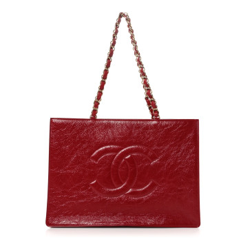 CHANEL Shiny Aged Calfskin Shopping Bag Red