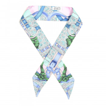 HERMES Silk Grand Manege Fleuri Twilly Rose Pale Turquoise Parme