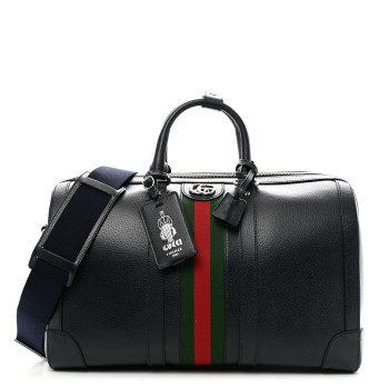 GUCCI Textured Dollar Calfskin Web Medium Savoy Duffle Bag Blue