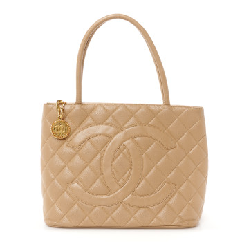 CHANEL Caviar Quilted Medallion Tote Beige