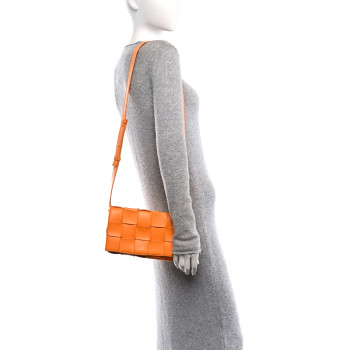 BOTTEGA VENETA Lambskin Maxi Intrecciato Cassette Crossbody Bag Tangerine