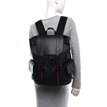 GUCCI Soft GG Supreme Monogram Calfskin Web Double Buckle Backpack Black