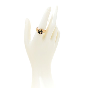 GUCCI Metal Enamel Interlocking Ring 59 8.75 Gold Black