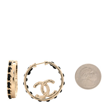 CHANEL Lambskin CC Chain Hoop Earrings Black Gold