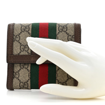 GUCCI GG Supreme Monogram Web Ophidia French Flap Wallet Beige New Acero