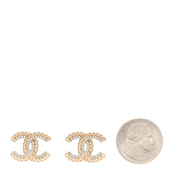 CHANEL Crystal Chain CC Stud Earrings Gold