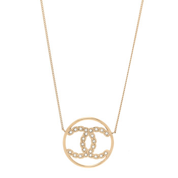 CHANEL Baguette Crystal High Society CC Pendant Necklace Gold