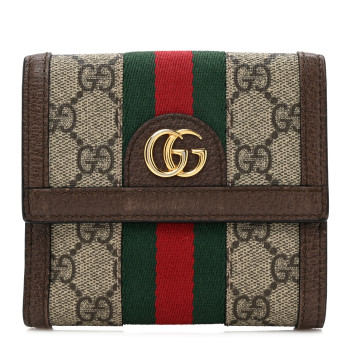 GUCCI GG Supreme Monogram Web Ophidia French Flap Wallet Beige New Acero