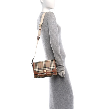 BURBERRY Coated Canvas Calfskin Vintage Check Medium Note Crossbody Bag Briar Brown