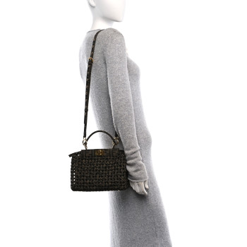 FENDI Fabric Jacquard FF 1974 Woven Knotted Mini Peekaboo Iconic Satchel Tobacco Moro