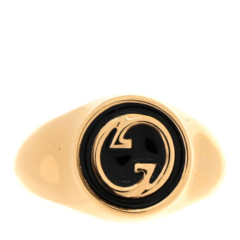 GUCCI Metal Enamel Interlocking Ring 59 8.75 Gold Black