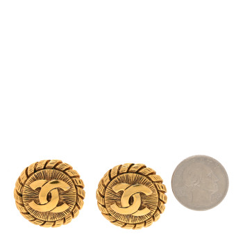 CHANEL CC Hammered Medallion Clip On Earrings Gold
