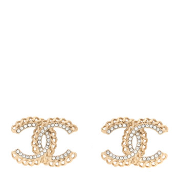 CHANEL Crystal Chain CC Stud Earrings Gold