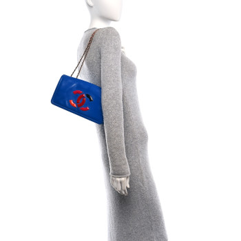 CHANEL Vinyl Small Lipstick Flap Bag Blue Multicolor