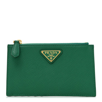 PRADA Saffiano Triangle Zip Card Holder Verde