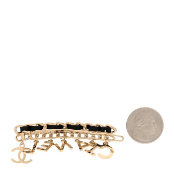 CHANEL Metal Lambskin Chain Logo Hair Clip Gold Black