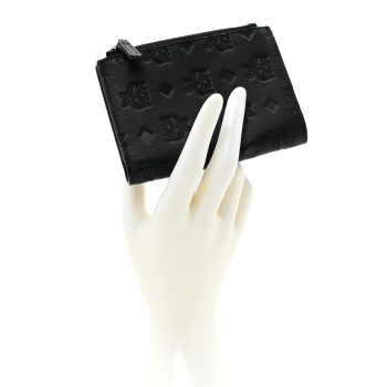 MCM Calfskin Ottomar Monogram Mini Bifold Zip Card Wallet Black