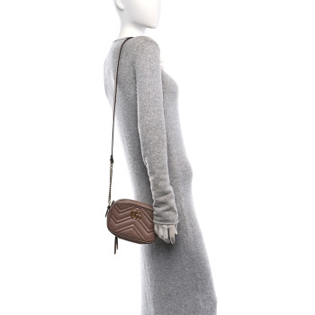 GUCCI Calfskin Matelasse Mini GG Marmont Chain Shoulder Bag Nude