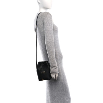 SALVATORE FERRAGAMO Grained Calfskin Mini Gancino Bucket Bag Black
