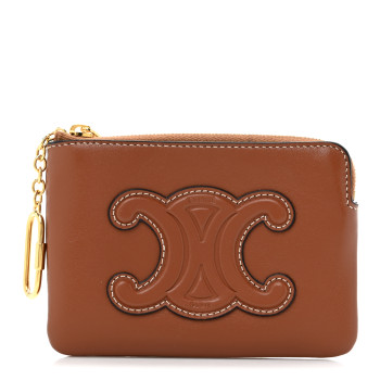 CELINE Smooth Calfskin Cuir Triomphe Coin and Card Pouch With Hook Tan