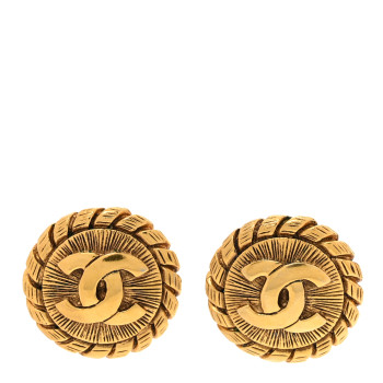 CHANEL CC Hammered Medallion Clip On Earrings Gold