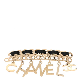 CHANEL Metal Lambskin Chain Logo Hair Clip Gold Black