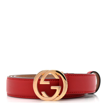 GUCCI Moon Calfskin Interlocking G 25mm Belt 90 36 Red