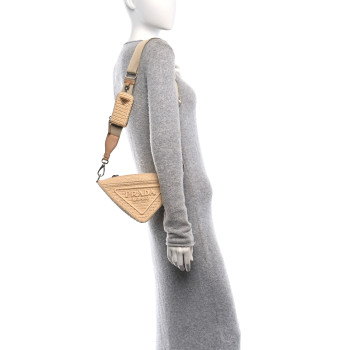 PRADA Yarn Raffia Effect Crochet Triangle Shoulder Bag Naturale