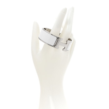 HERMES Enamel Wide Clic Clac H Bracelet GM White