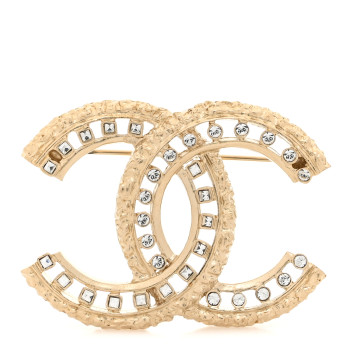 CHANEL Metal Crystal CC Brooch Gold