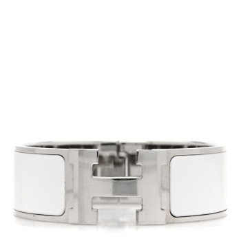 HERMES Enamel Wide Clic Clac H Bracelet GM White